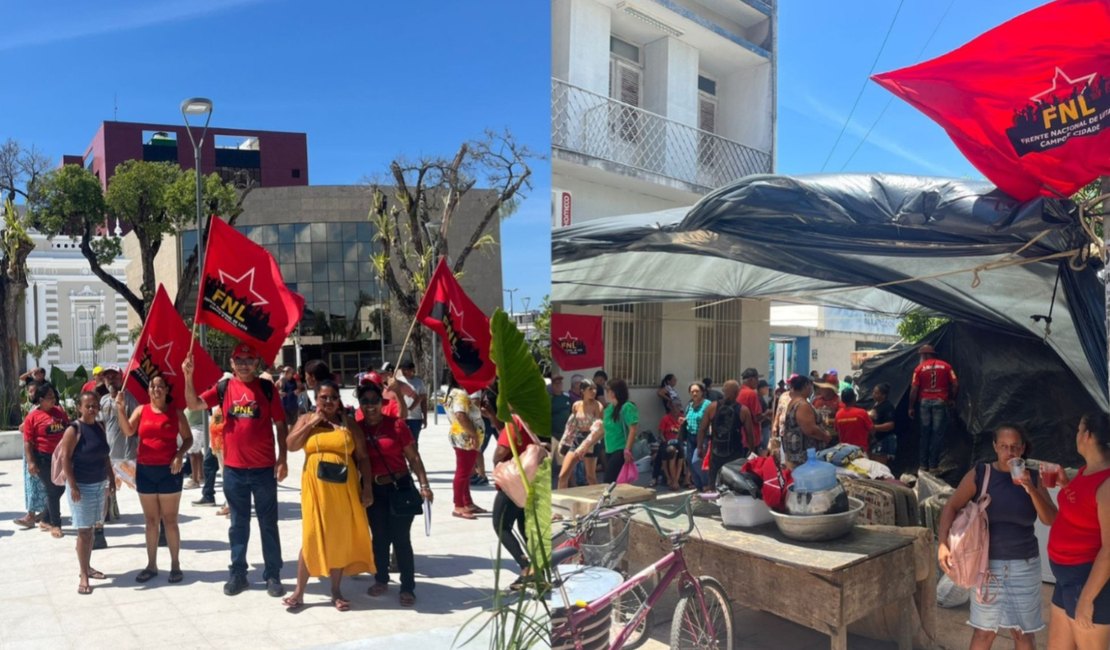 Manifestantes da FNL ocupam praça Marechal Deodoro e sede do Incra, em Maceió