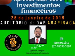 Neste sábado, será realizado o curso sobre como ter sucesso com investimentos financeiros