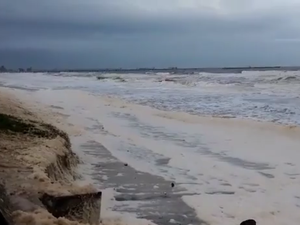 Vídeo:IMA pede que população evite banho de mar por causa de espuma na praia
