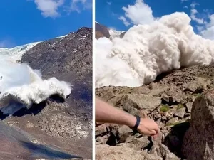 Turista filma e é atingido por avalanche de neve em montanha; vídeo