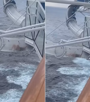 Passageira de navio de cruzeiro vive momento de terror ao ficar presa em toboágua suspenso no mar