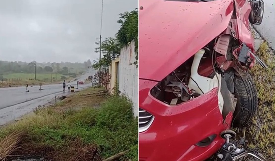 Carro colide contra mureta na rodovia AL-115, em Igaci