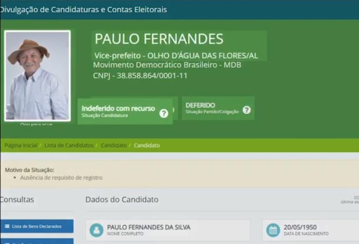 Com candidatura de vice indeferida, reeleição de Nem em Olho D’Água das Flores está comprometida