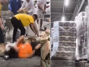 Caixas com água sanitária despencam em cima de mulher em Atacarejo de Maceió
