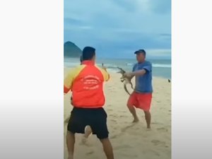 Filhote de jacaré vira “arma” de briga em praia do Rio de Janeiro