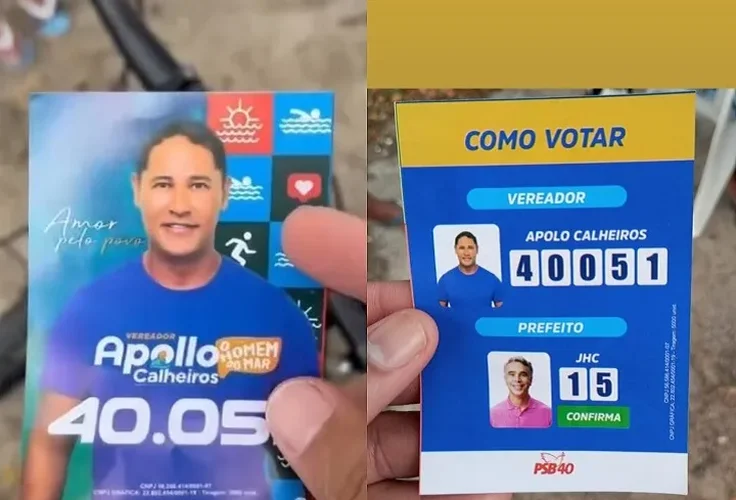 Candidato a vereador distribui santinhos confusos com o nome de JHC e foto de Rafael Brito