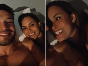 Sarah Andrade e Lucas Viana trocam chamegos ao acordar, em Alagoas