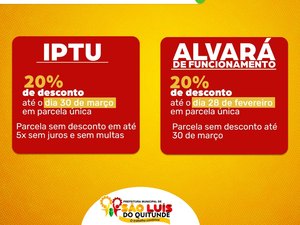 São Luís do Quitunde oferece desconto no IPTU e no Alvará de Funcionamento