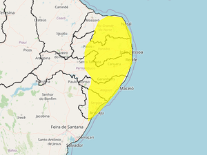 Inmet emite alerta de chuvas intensas para quase todo o território de Alagoas até sexta-feira