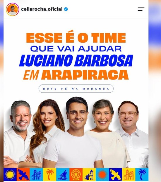 Célia Rocha cria ‘climão’ com Luciano Barbosa ao incluí-lo em postagem de apoio a JHC