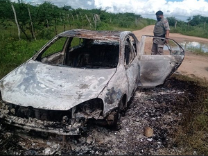 Carro roubado em Arapiraca é encontrado carbonizado no Sertão alagoano