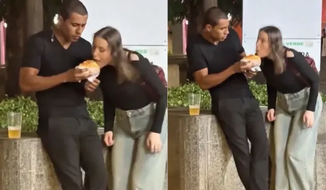 [Vídeo] Mulher morde lanche de desconhecido em 'experimento social' e reação inusitada viraliza