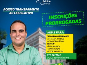 Processo seletivo do gabinete do deputado Davi Maia tem inscrições prorrogadas