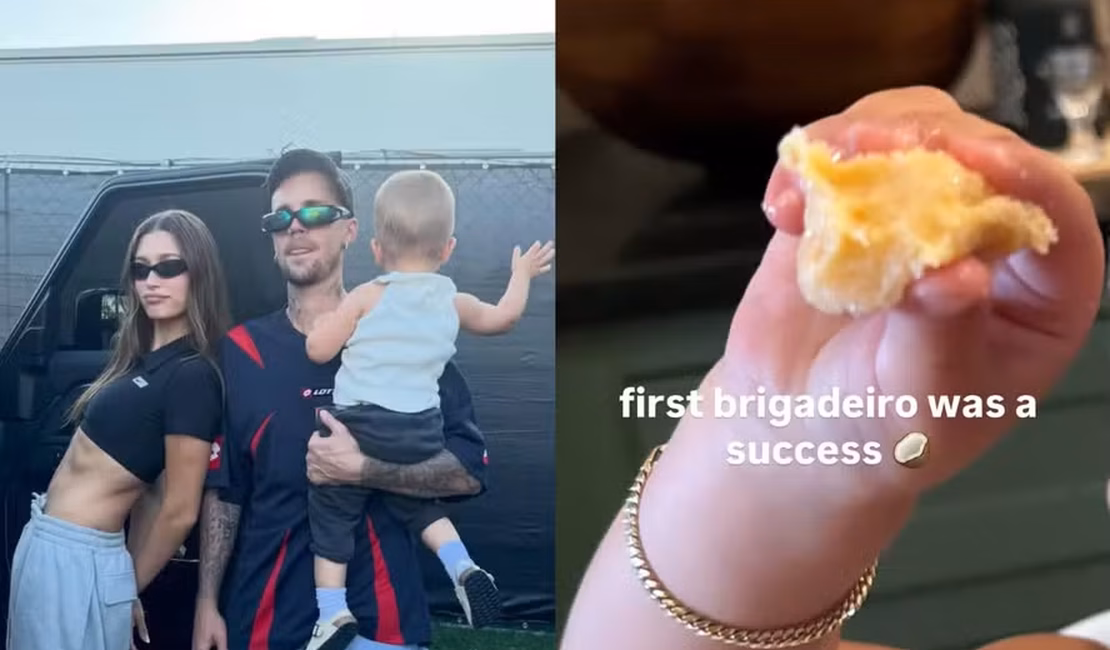 Hailey Bieber mostra Jack, seu filho com Justin Bieber, provando brigadeiro