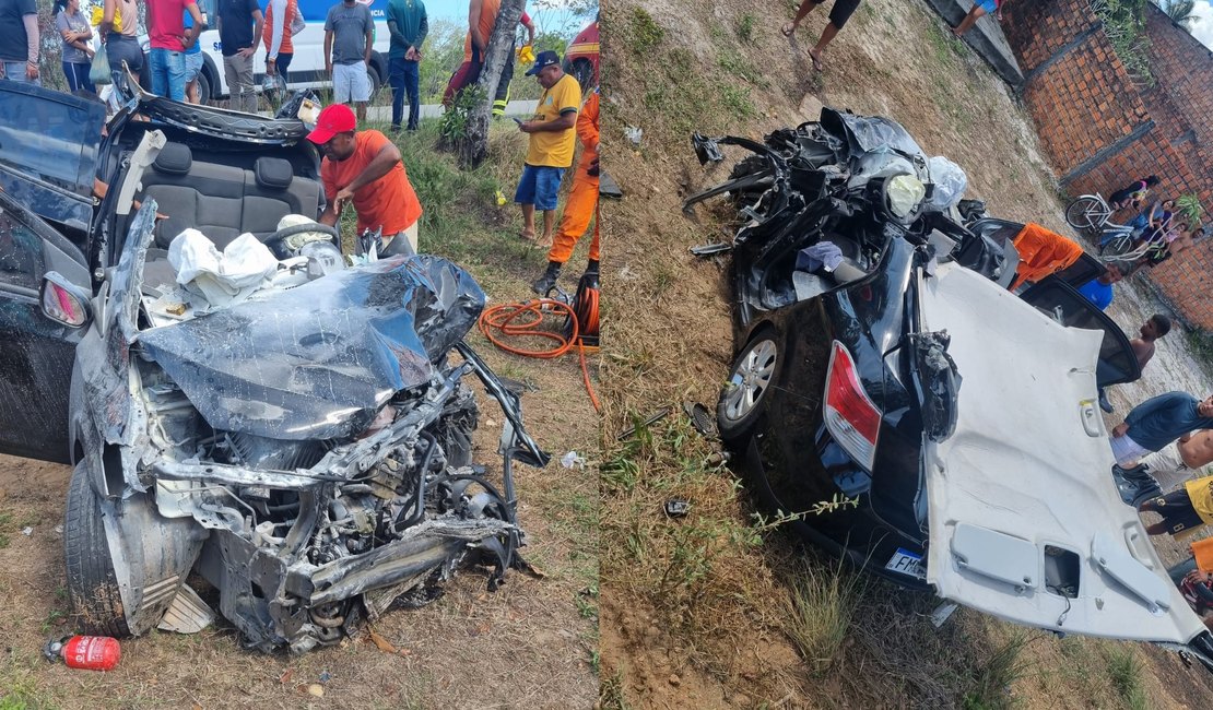 Mulher fica presa às ferragens após colisão entre caminhão e carro em Piaçabuçu