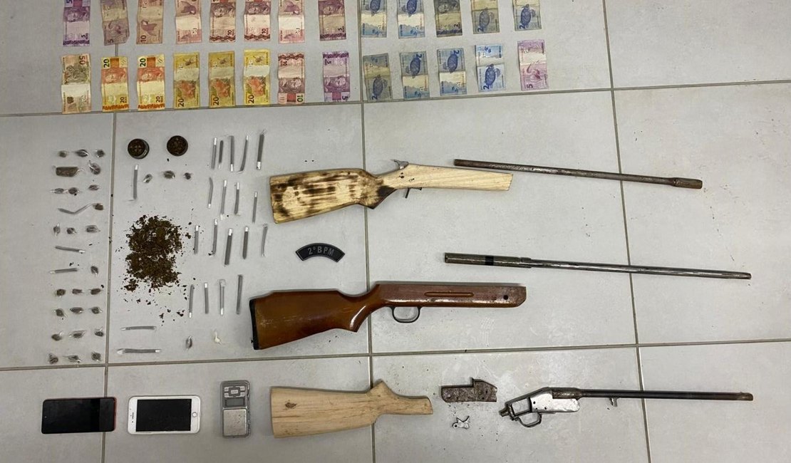 PM apreende três armas de fogo e 2 kg de cocaína na Zona da Mata alagoana