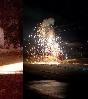 [Vídeo] Batida provoca apagão, explosão e deixa poste prestes a cair na Av. Menino Marcelo