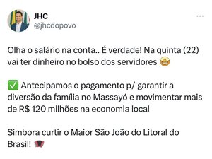JHC anuncia pagamento antecipado dos servidores nesta terça (20)