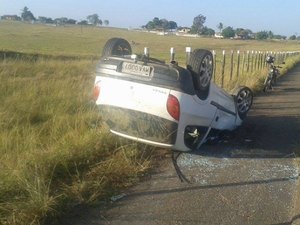 Animal na rodovia AL 110 provoca capotamento de veículo