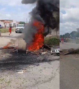 [Vídeo] Moradores bloqueiam trecho da AL-115, em Campo Grande, após uma semana sem energia