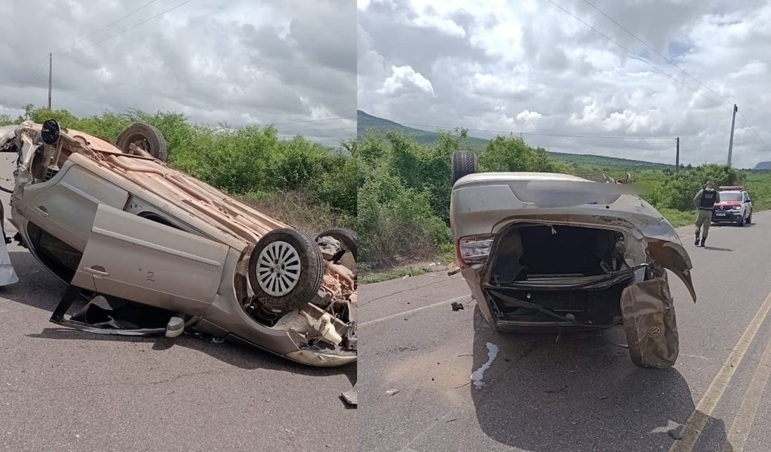 Carro capota após roda se soltar e deixa duas pessoas feridas na AL-220
