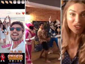Caio Castro faz festa de aniversário dos 'Power Rangers' e recebe Grazi Massafera