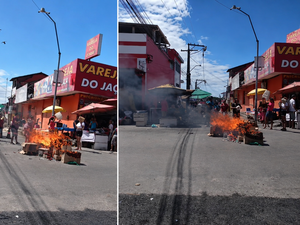 Moradores protestam por falta de água e interditam rua com fogo no Jacintinho