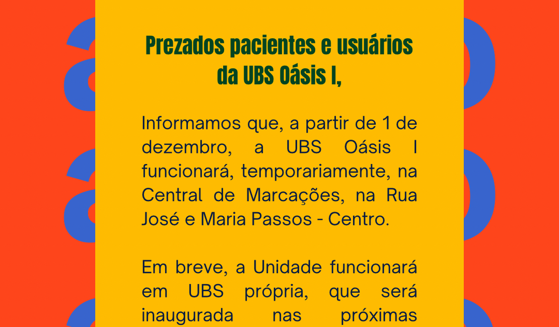 Temporário: UBS Oásis I passa a funcionar em novo endereço em Palmeira dos Índios