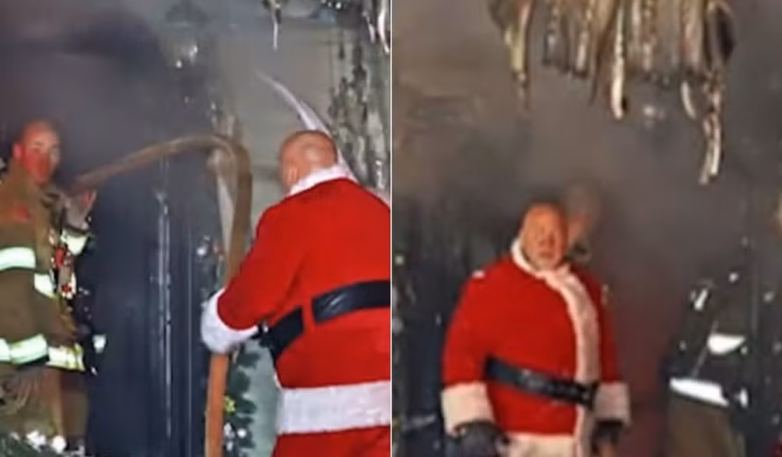 Bombeiro combate incêndio vestido de Papai Noel e comove a web