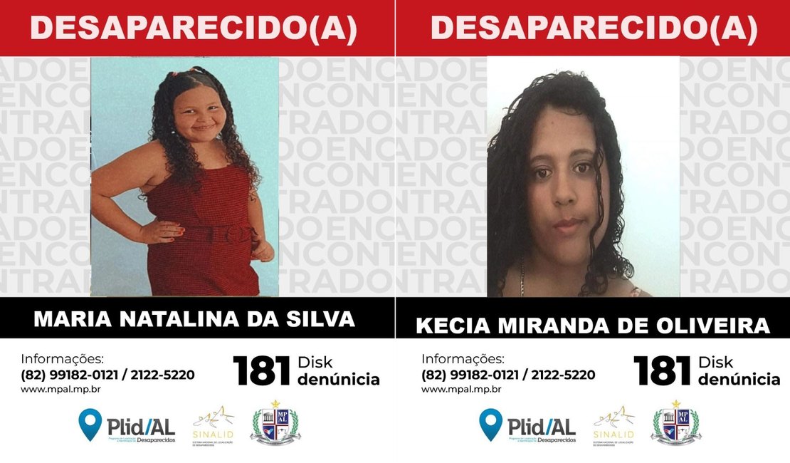 Ministério Público e familiares procuram adolescentes desaparecidas em Maceió