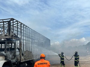 [Vídeo] Caminhão-baú incendeia em São José da Coroa Grande