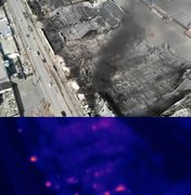 Bombeiros retornam a fábrica incendiada e usam drone para detectar focos de calor