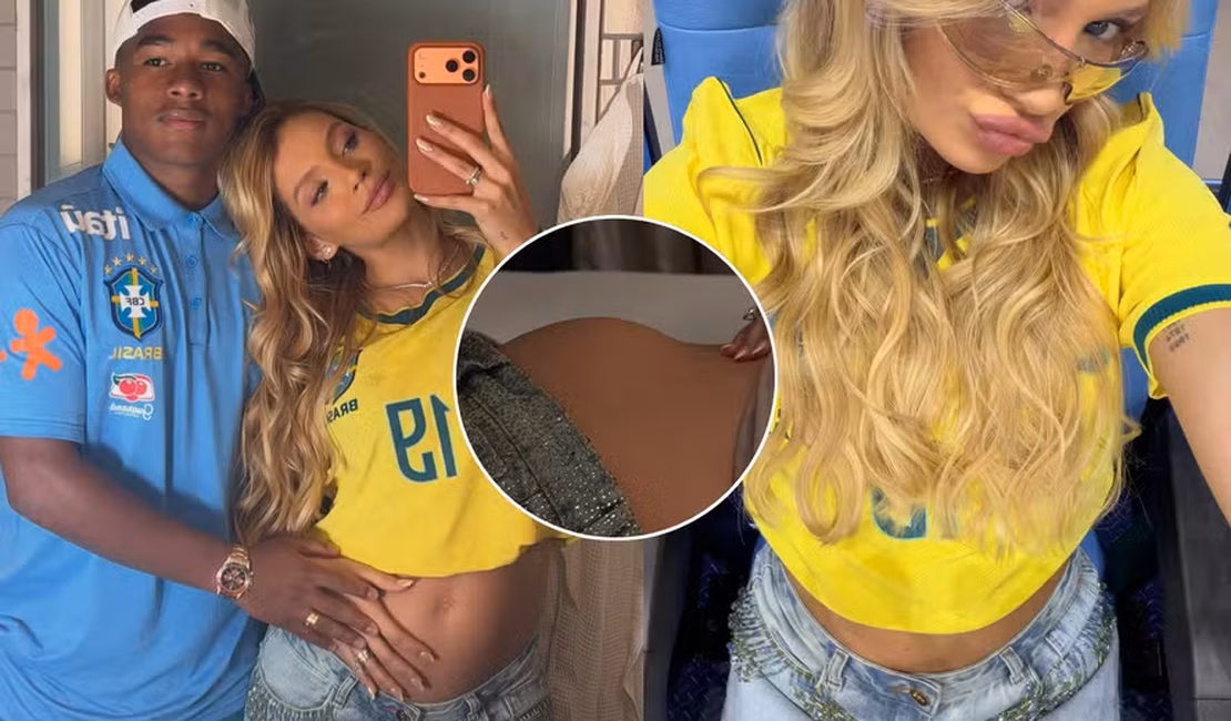Em clima de Copa do Mundo, Gabriely, esposa de Endrick, abre baú de fotos exibindo a barriguinha: 'Nossa vida'