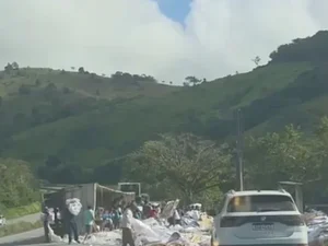 Carreta tomba em trecho da BR-101 no município de Flexeiras