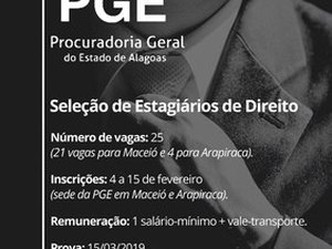 Procuradoria Geral do Estado abre seleção para estagiários de Direito