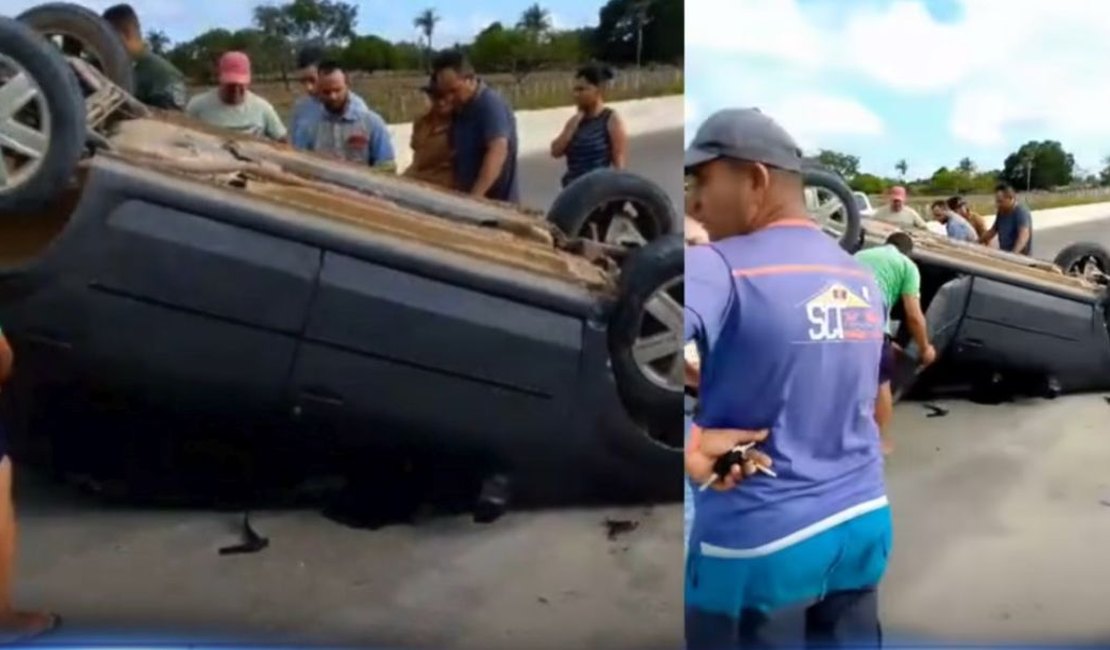 Carro capota e deixa feridos no Povoado Gavião, em Palmeira dos Índios