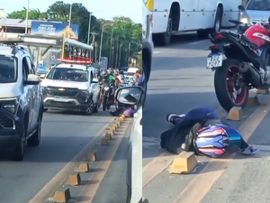 Motociclista fica ferida após acidente na Avenida Governador Afrânio Lages