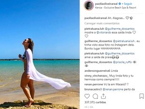 Paolla Oliveira curte dias de folga em resort na Barra de São Miguel