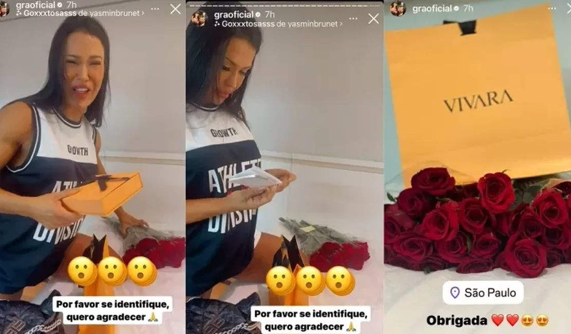 Gracyanne ganha flores e joias de quase R$ 4.000 e pede: 'Se identifique'