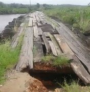Ponte localizada no povoado Marituba do Peixe, em Penedo, está sem condições de tráfego