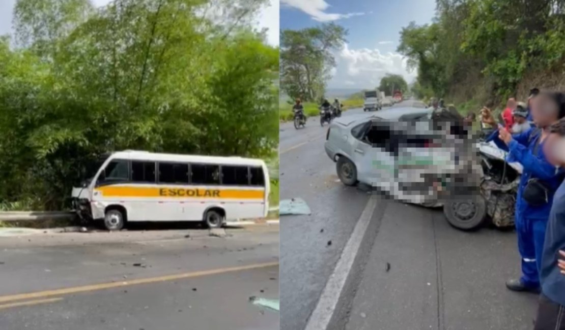 Colisão entre micro-ônibus e táxi deixa dois mortos na BR-316, em Satuba