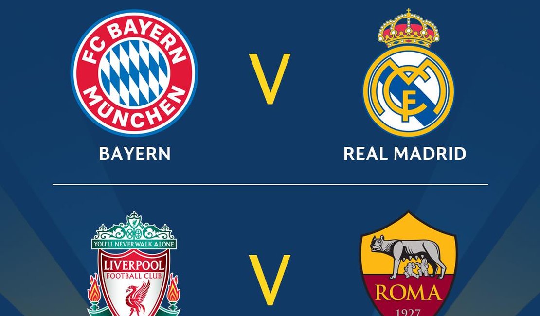 Semifinais da Liga dos Campeões terão Bayern x Real e Liverpool x Roma
