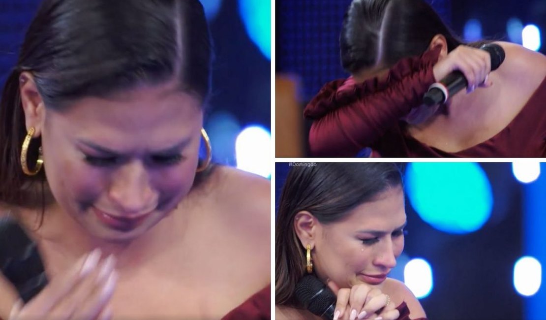 Simone Mendes chora ao receber disco de diamante duplo no ‘Domingão’