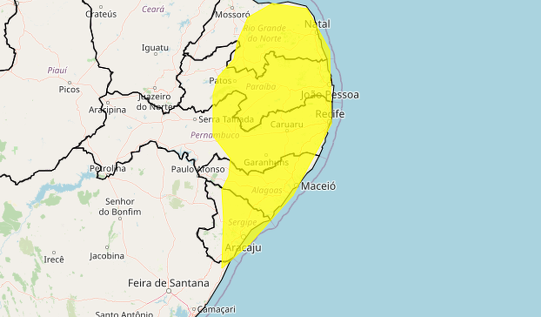 Inmet emite alerta de chuvas intensas para quase todo o território de Alagoas até sexta-feira