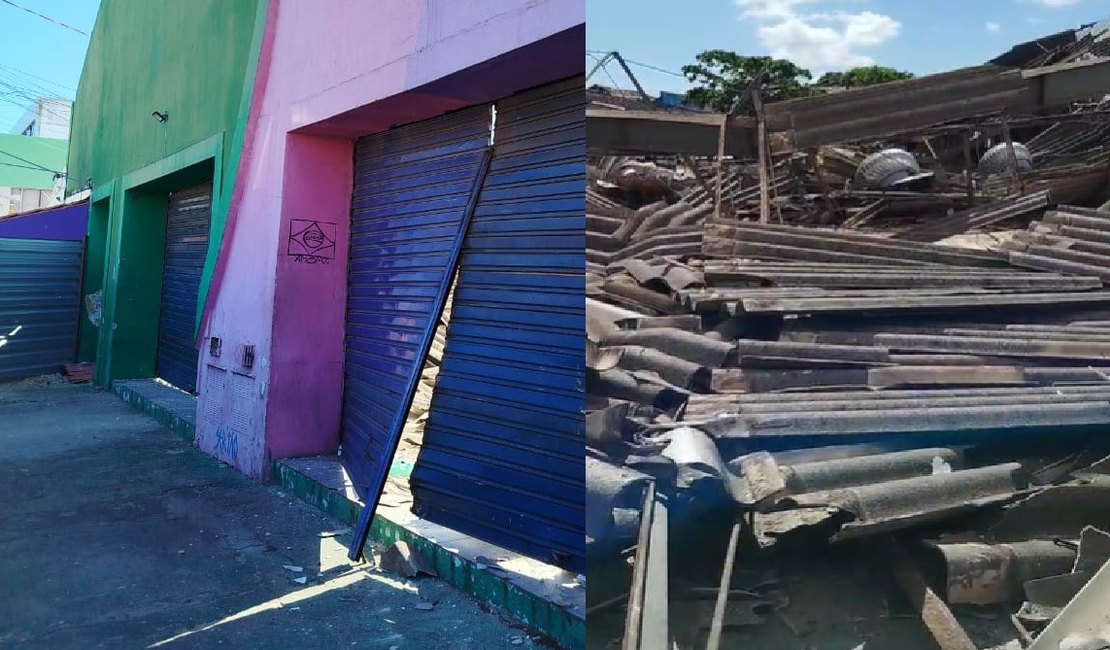 Teto do Mercado do Jaraguá, em Maceió, desaba durante obras; bombeiros são acionados