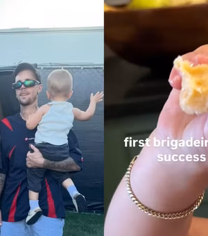 Hailey Bieber mostra Jack, seu filho com Justin Bieber, provando brigadeiro