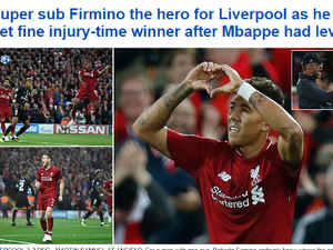 Firmino é exaltado por jornais ingleses após gol salvador em vitória sobre PSG