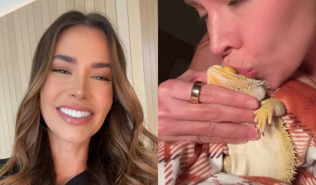 [Vídeo] Ex-BBB Adriana Sant’Anna viraliza ao dar beijos e mordidas em lagarto