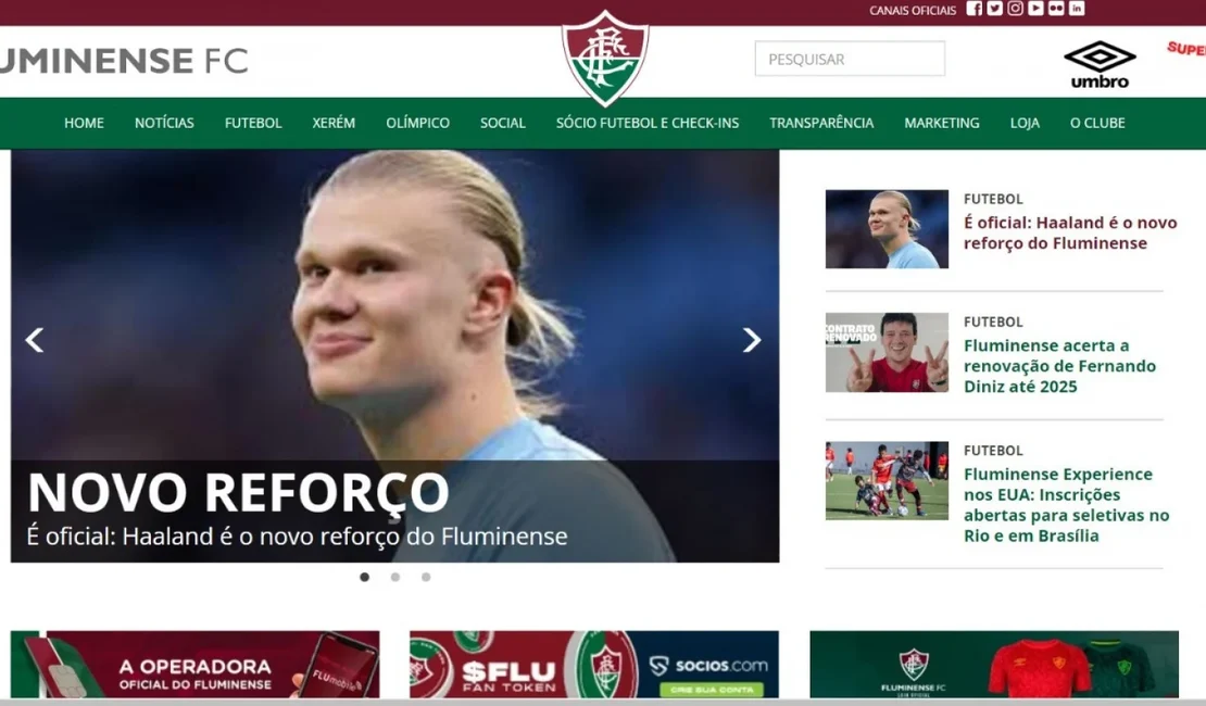 Haaland no Fluminense? Site oficial do clube é hackeado e anuncia atacante