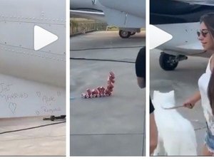 Alok e Romana embarcam para lua de mel em jatinho decorado